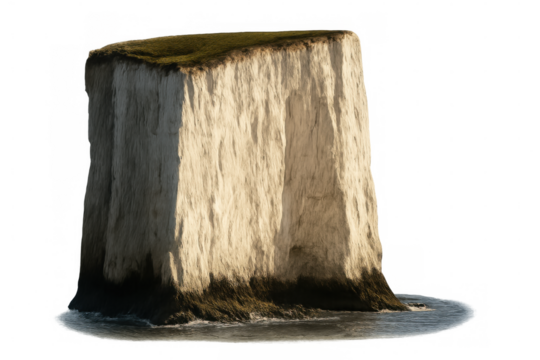 White chalk cliff rising from ocean, grassy summit creating clean backdrop for seamless graphic design and visual composition