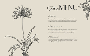Hand Drawn Menu Template with African Flame Lily and Ageratum