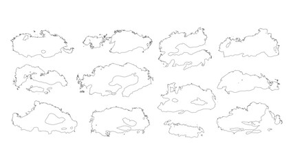 Detailed cumulus cloud sketches in contour vector set