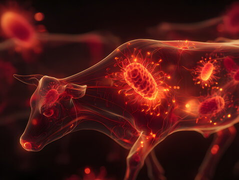 3D render of anthrax spores inside a cow&rsquo;s body.