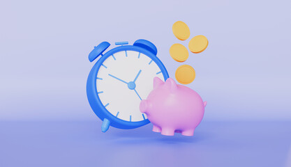 Alarm clock symbolizes the importance of financial planning, Alarm clock with piggy bank and coins