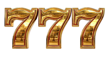 Golden Number Sevens Set with Reflective Metallic Finish on Transparent Background