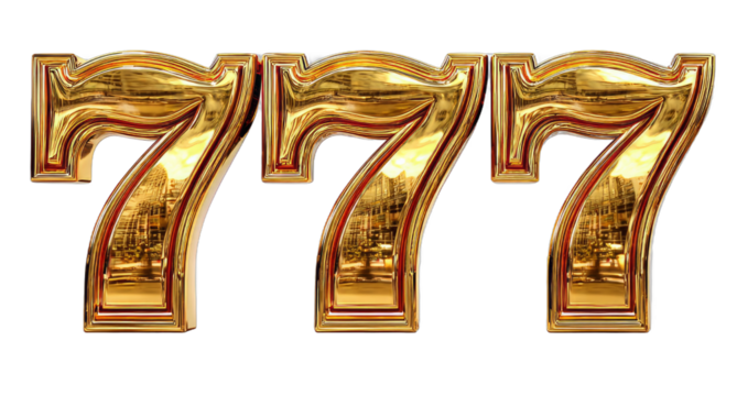 Golden Number Sevens Set with Reflective Metallic Finish on Transparent Background