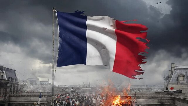 French flags during the French Revolution.
