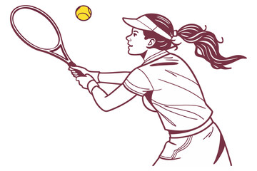 Tennis Woman in Game Pose Line Drawing