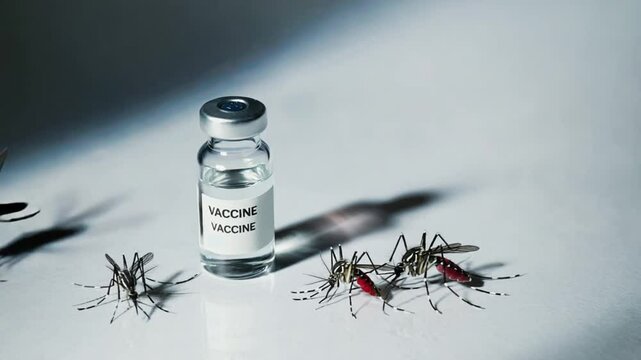 Vaccine next to mosquitoes.