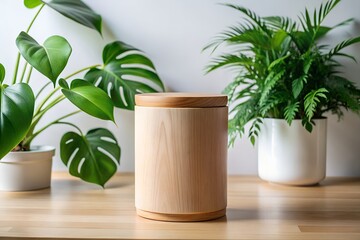 Obraz premium Elegant Wooden Container Eco-Friendly Storage for Home Decor & Plants