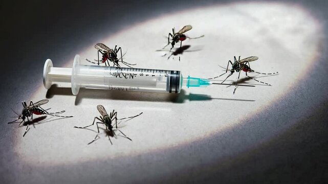 Vaccine next to mosquitoes.