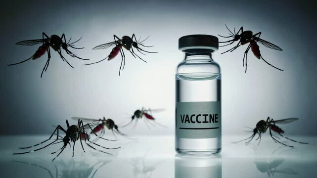 Vaccine next to mosquitoes.