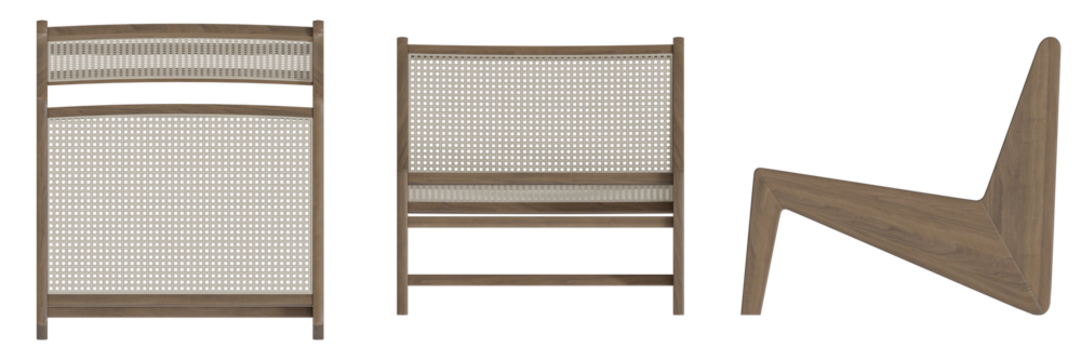 Furniture Lounge Chair Armchair Top View, Front View, Side View. Isolated Transparent Background