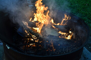 Fire and Logs in a Campfire
