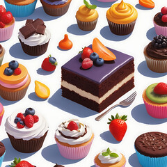 Delicious Cupcakes and Cake A Digital Illustration of Sweet Treats