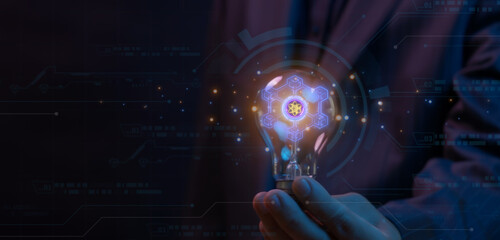 Quantum computing, innovation concept for global network, advancement and exploration. Businessman...