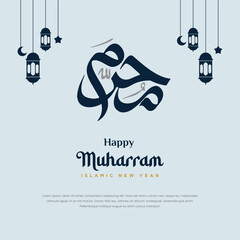 Happy Muharram Islamic Greeting Card Design Featuring Arabic Calligraphy and Decorative Background