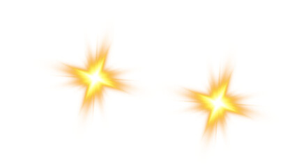 Vibrant Twin Golden Starbursts with Radiant Rays, Creating a Dazzling and Energetic Sparkle Effect on a Transparent Background

