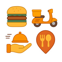 Icons representing food delivery and fast food Transparent Background