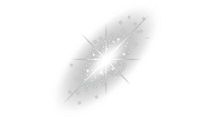 Brilliant White Starburst Glare with Twinkling Particles, Creating a Dazzling and Festive Light Effect on a Transparent Background


