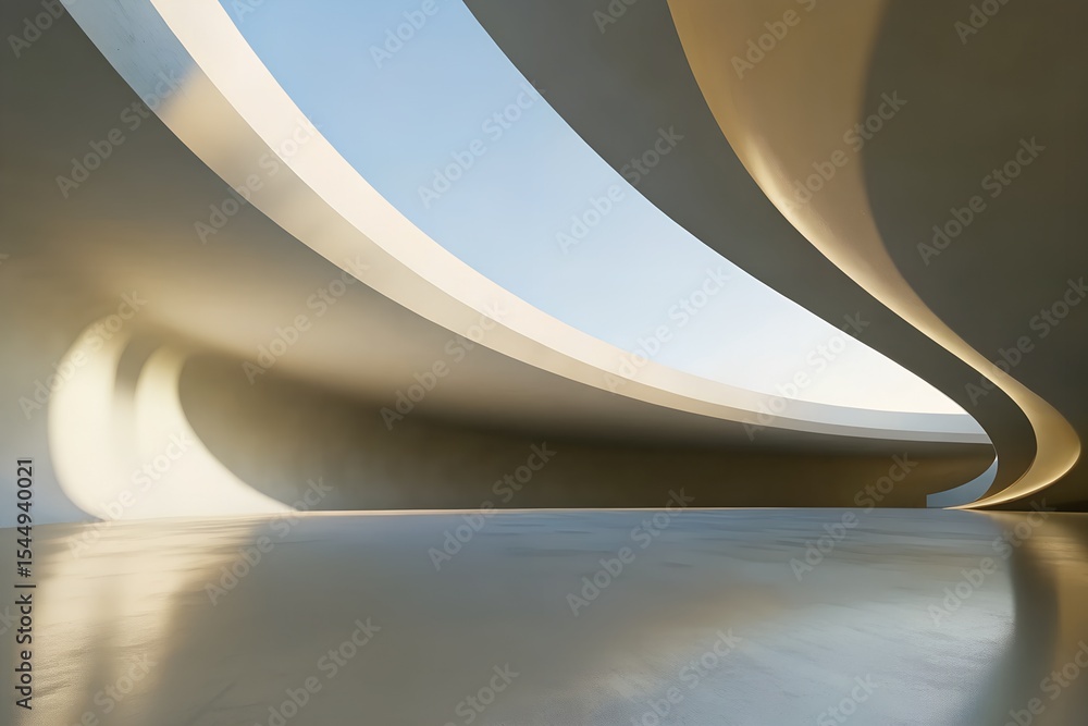 Poster abstract 3d architecture interior with curved geometric design – minimal futuristic structure backgr