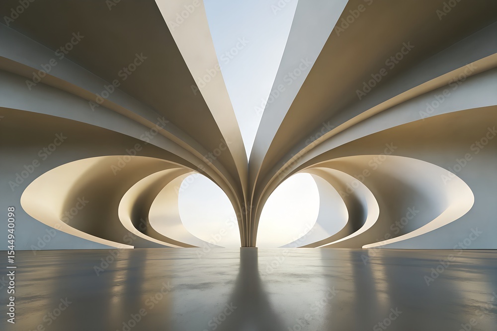 Poster abstract 3d architecture interior with curved geometric design – minimal futuristic structure backgr