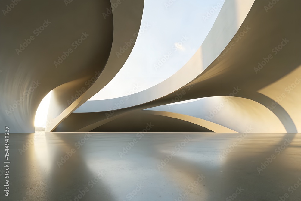 Poster abstract 3d architecture interior with curved geometric design – minimal futuristic structure backgr