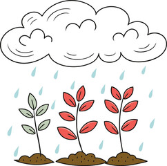 Obraz premium Charming Cloud Raining on Growing Plants Nature Design for Branding