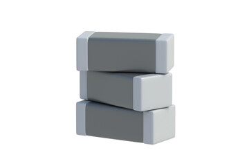 Stack of smd capacitors isolated on white background. Electronic component. Circuit board element. 3d render