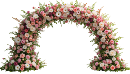 Beautiful Wedding Flower Arch Isolated on Transparent Background – Romantic Ceremony Decoration