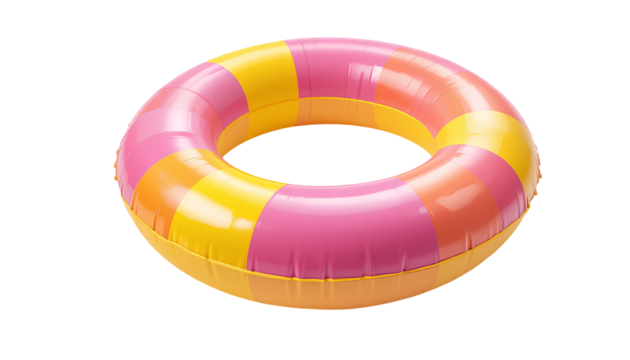 Realistic Inflatable Swim Ring Pink and Yellow Color Combination for Summer Beach and Pool Fun Isolated on Transparent Background