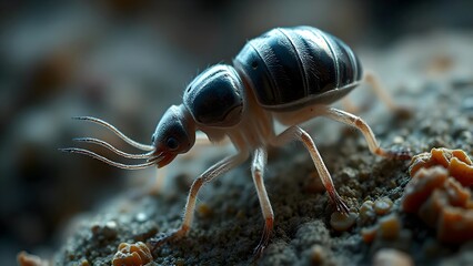 Detailed Close-up of a Tiny Insect on a Textured Surface