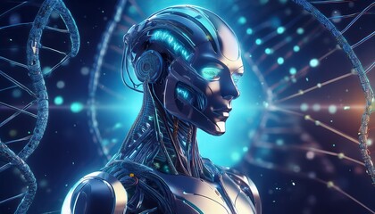 futuristic robot with dna technology