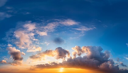 Obraz premium panorama background of cloudy blue and orange sky
