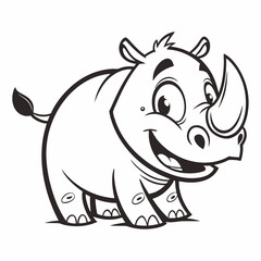 Happy Rhino Character in BW