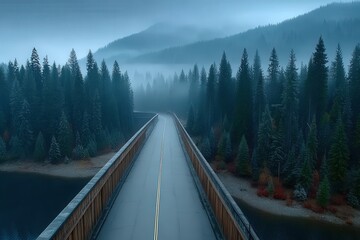 Massive hydroelectric energy dam within natural forest setting, mist rising from base, symbolizing clean energy from water without harming surrounding ecosystems.