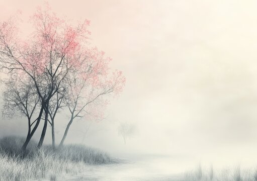 The design of the wallpaper includes a green forest with birds on a pink background