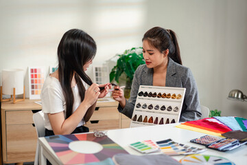 Personal Color Analysis Session Consultation for Young Adult Women Choosing Hair Color Matching...