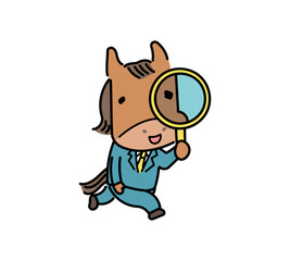 虫眼鏡をのぞく馬のキャラクター