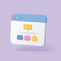 Modern 3d sitemap diagram showing website structure and navigation concept on a floating browser window for web design and user experience vector illustration