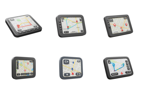 Navigation System Showcase: A collection of modern navigation systems display intricate route maps, highlighting their ability to guide users with precision and ease.