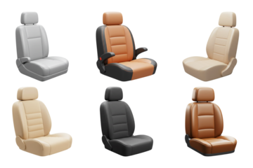 Vehicle Interior in Focus: A dynamic arrangement showcases various designs and styles of car seats, each offering a different aesthetic and comfort level.