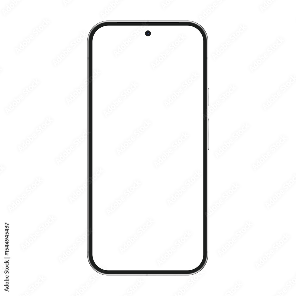 Poster Mock-up phone for visual advertisment ui app demonstration vector illustration. Realistic modern frameless smartphone mockup white screen.