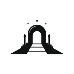 Fototapeta premium Ancient stone archway, a historic European monument, casts a striking silhouette against the sky