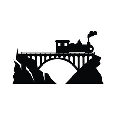 Vintage Steam Train Crossing Majestic Arch Bridge, Vector Illustration