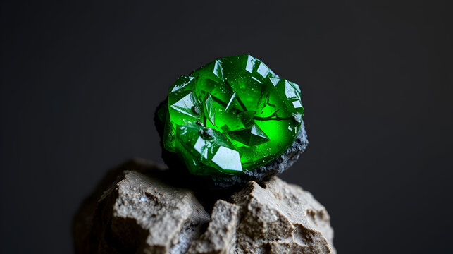 Vivid green moldavite exhibits a unique green color within a tektite formed by a meteorite impact.