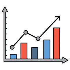 A colorful bar chart with an upward trending arrow, showing positive growth and success. A clear graphic for business presentations, financial reports, and data visualization.