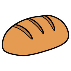 A cartoon illustration of a loaf of bread. Represents bakery, food, carbohydrates, and baking. Perfect for bakery logos, grocery store flyers, or recipe illustrations.