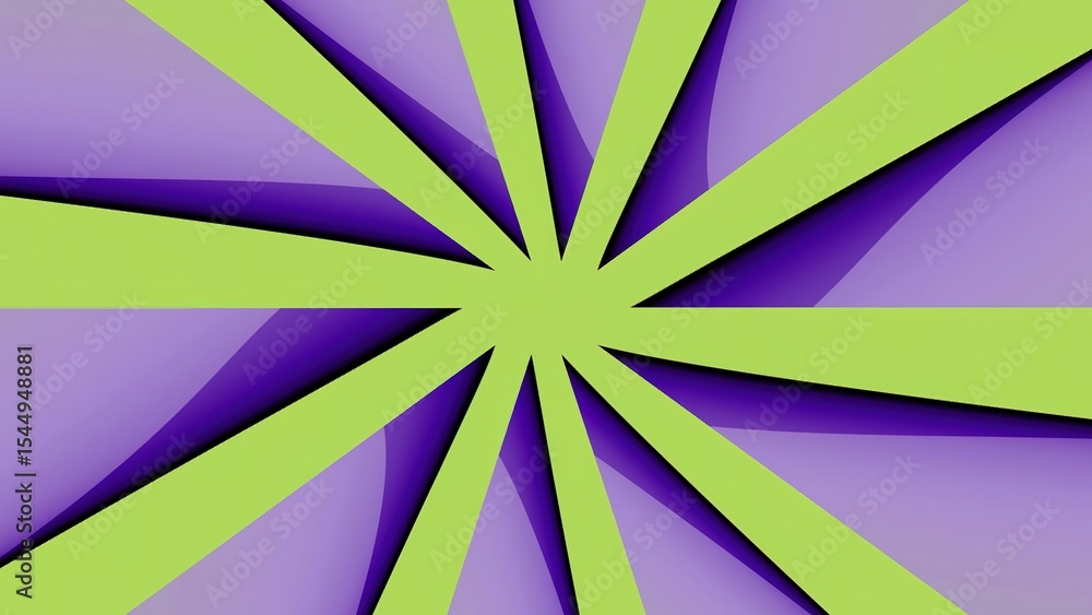 Poster abstract design featuring green rays emanating from a central point on a purple background art conce