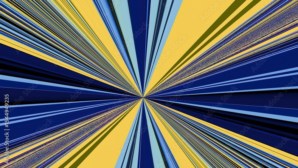 Poster abstract radiating lines in blue and yellow converging towards a central point of perspective view