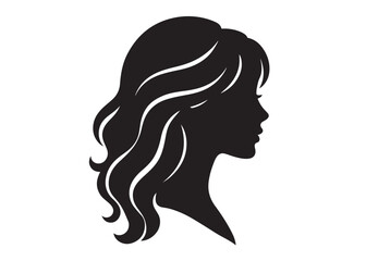 woman hairstyle logo silhouette vector illustration, hair salon logo icon vector silhouette, beauty long hair woman logo silhouette, beauty woman long hair silhouette on white background