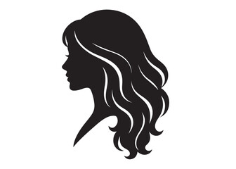 woman hairstyle logo silhouette vector illustration, hair salon logo icon vector silhouette, beauty long hair woman logo silhouette, beauty woman long hair silhouette on white background