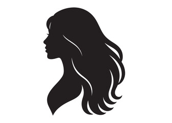 woman hairstyle logo silhouette vector illustration, hair salon logo icon vector silhouette, beauty long hair woman logo silhouette, beauty woman long hair silhouette on white background